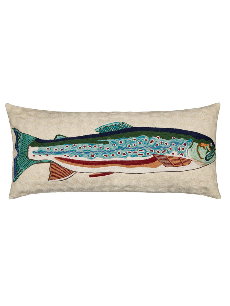 Hand-stitched Indian Crewelwork Fish Cushion - Hamptons House - 3