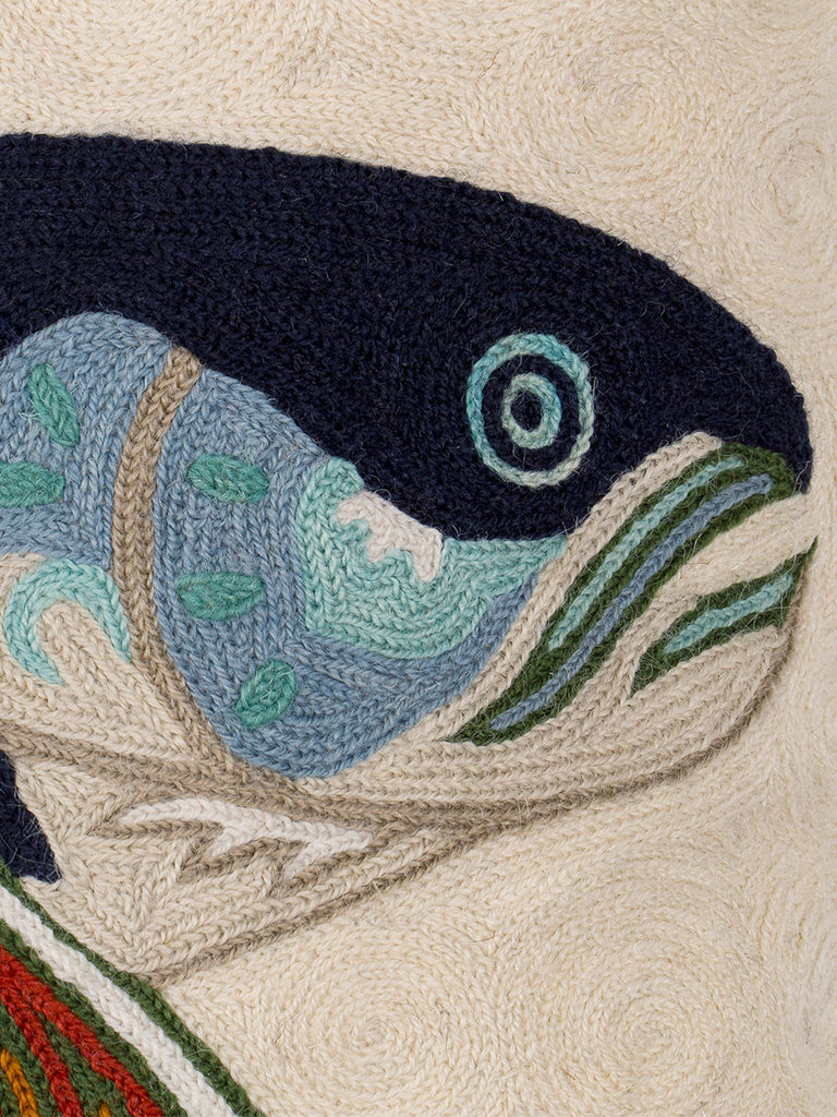 Hand-stitched Indian Crewelwork Fish Cushion - Hamptons House - 6