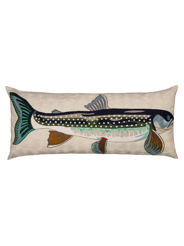 Hand-stitched Indian Crewelwork Fish Cushion - Hamptons House - 5