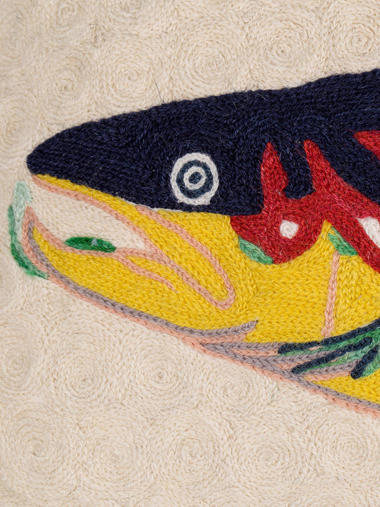 Hand-stitched Indian Crewelwork Fish Cushion - Hamptons House - 2